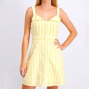 WAYF Yellow White Striped Bolton Button Front Mini Dress Sz L NWT